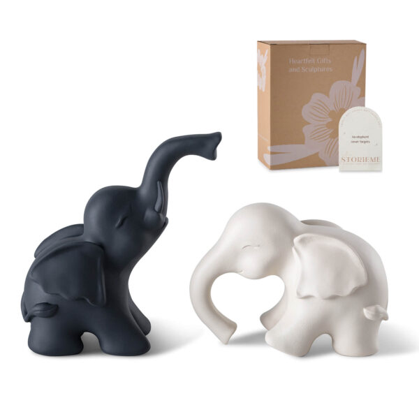 Elephant Gifts for Women: Black White Resin Loving Elephants Statue Figurine Elephant Decor for Home Living Room Bedroom Office Decoration