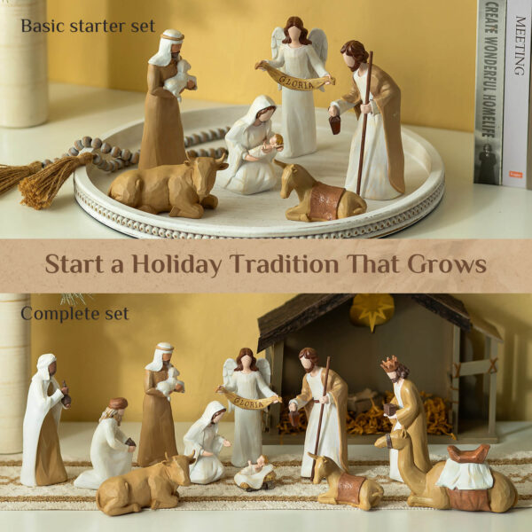 Christmas Nativity Set Indoor: 8/12-Piece Religious Resin Figurines Nativity Scene - Image 5