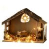 Nativity Stable with LED Lights: 15.6 x 11.02 Inch Christmas Wooden Manger Creche for 7 & 8 Inch Holy Family Figures - Farmhouse Religious Xmas Decorations (Stable Only)