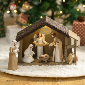 Alternative view of Nativity Stable with LED Lights: 15.6 x 11.02 Inch Christmas Wooden Manger Creche for 7 & 8 Inch Holy Family Figures - Farmhouse Religious Xmas Decorations (Stable Only)