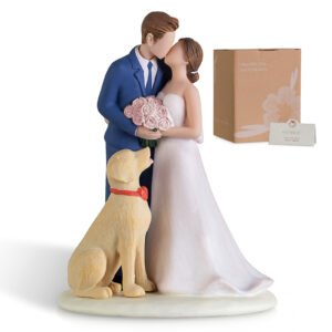 Bride & Groom Kissing with Dog Cake Topper – A Family Begins with Love