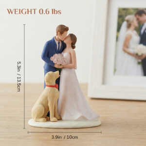 Alternative view of Bride & Groom Kissing with Dog Cake Topper – A Family Begins with Love