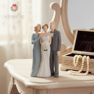 Alternative view of Bride Holding Bouquet with Parents Figurine – A Thank You on Your Wedding Day