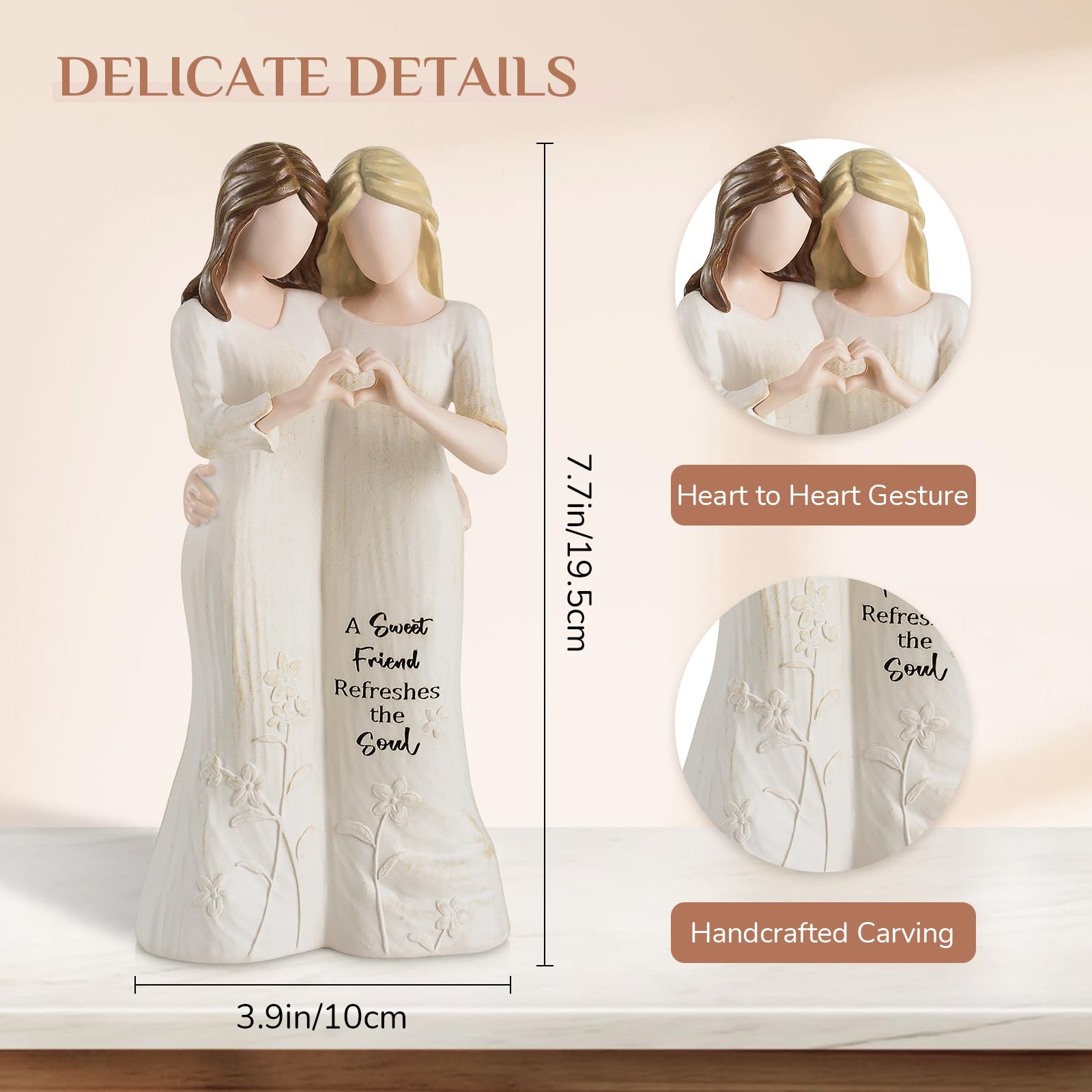 Soul Sister Heart Gesture Figurine with Engraved Message – A Sweet Friend Refreshes the Soul - Image 3