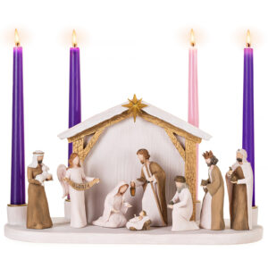 Nativity Advent Candle Holder with 8-Piece Christmas Nativity Scene