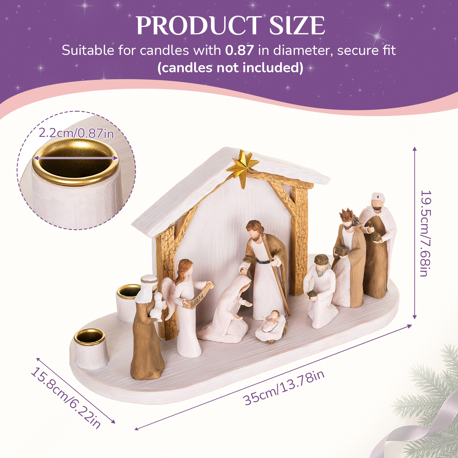 Nativity Advent Candle Holder with 8-Piece Christmas Nativity Scene - Image 4