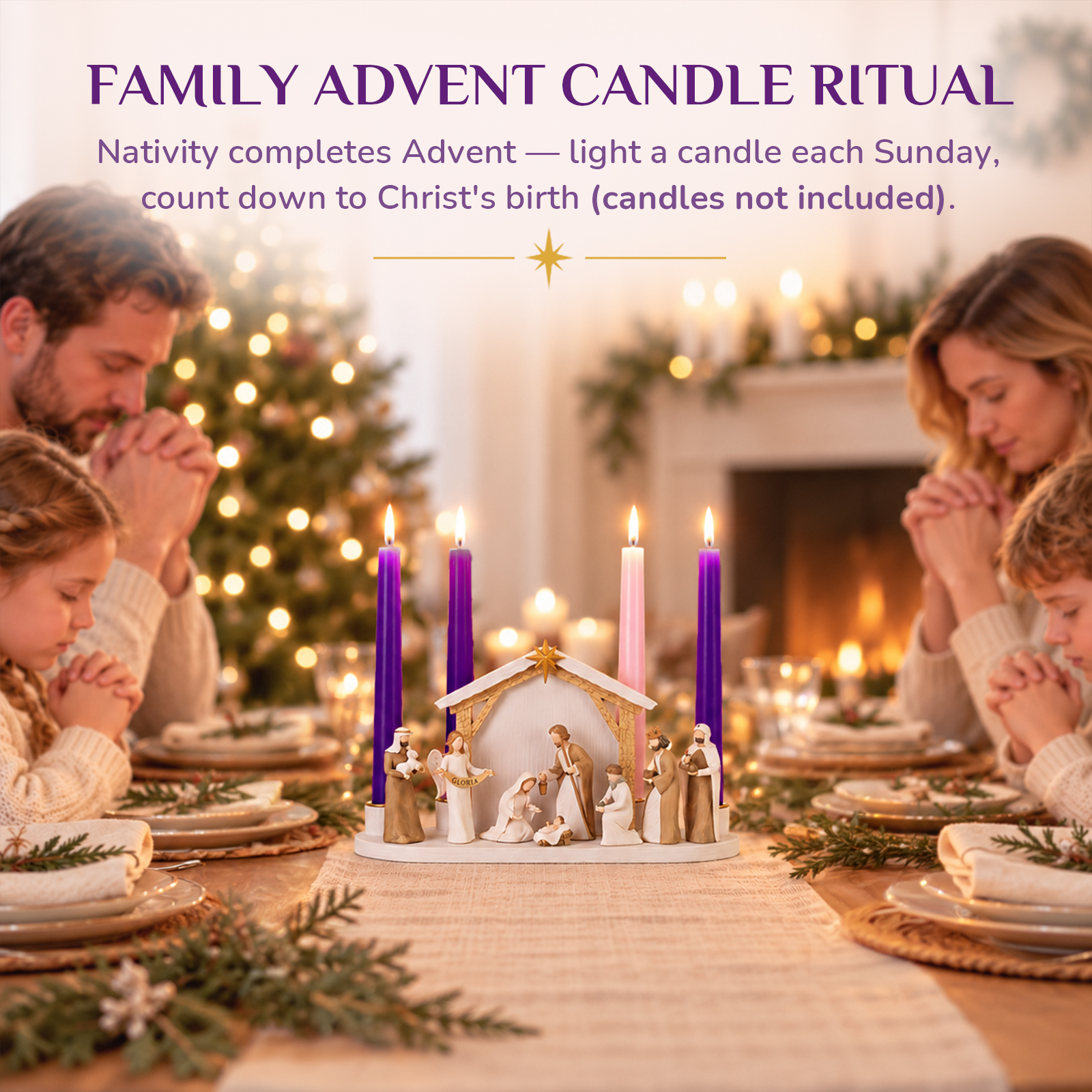 Nativity Advent Candle Holder with 8-Piece Christmas Nativity Scene - Image 6