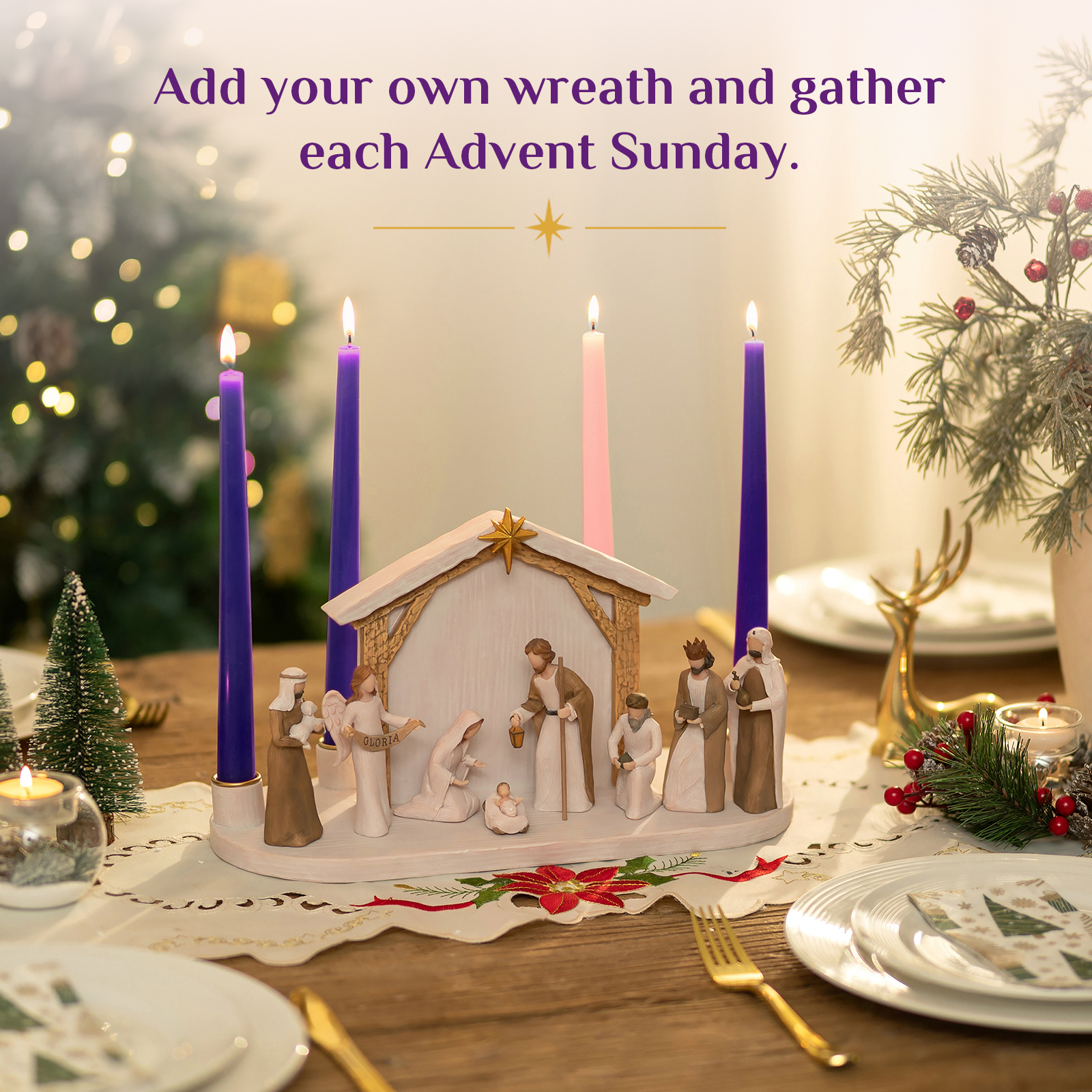 Nativity Advent Candle Holder with 8-Piece Christmas Nativity Scene - Image 2
