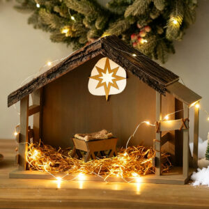 Wooden Nativity Stable with Star of Bethlehem – A Home for the Holy Family