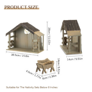 Alternative view of Wooden Nativity Stable with Star of Bethlehem – A Home for the Holy Family