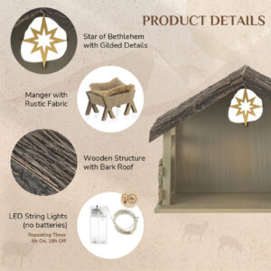 Wooden Nativity Stable with Star of Bethlehem – A Home for the Holy Family - Image 3
